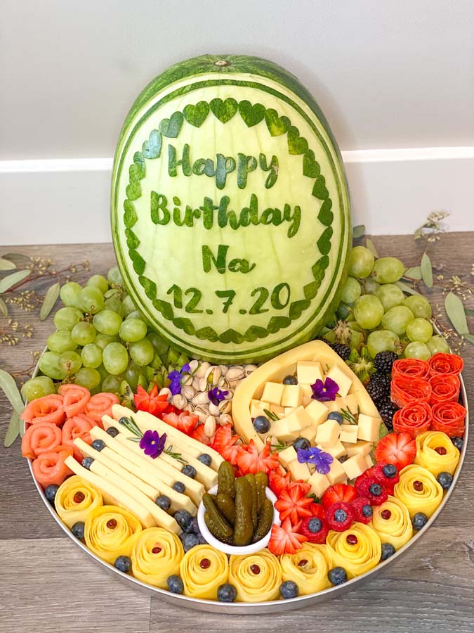 One in a Melon #7 Charcuterie Platter with Custom Watermelon Carving - Bouquet Appetit Quincy MA