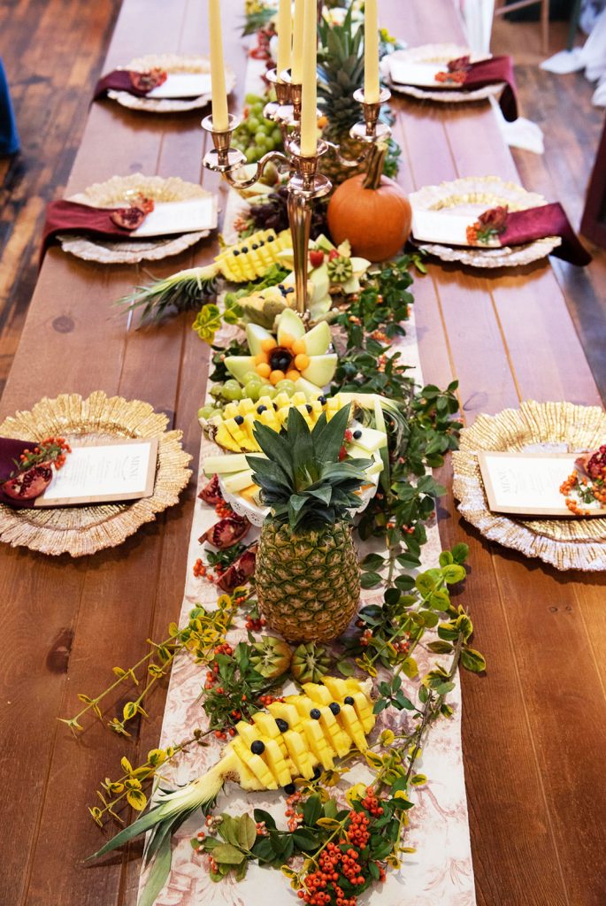 Fruit platter themed centerpiece - Bouquet Appetit